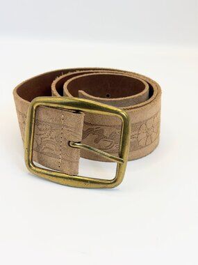 Vintage Junction West Brown Leather Belt Italy Size S Floral Embossed Boho